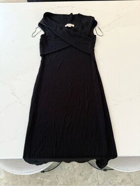 Michael Kors Black Ribbed Crossover Midi Dress